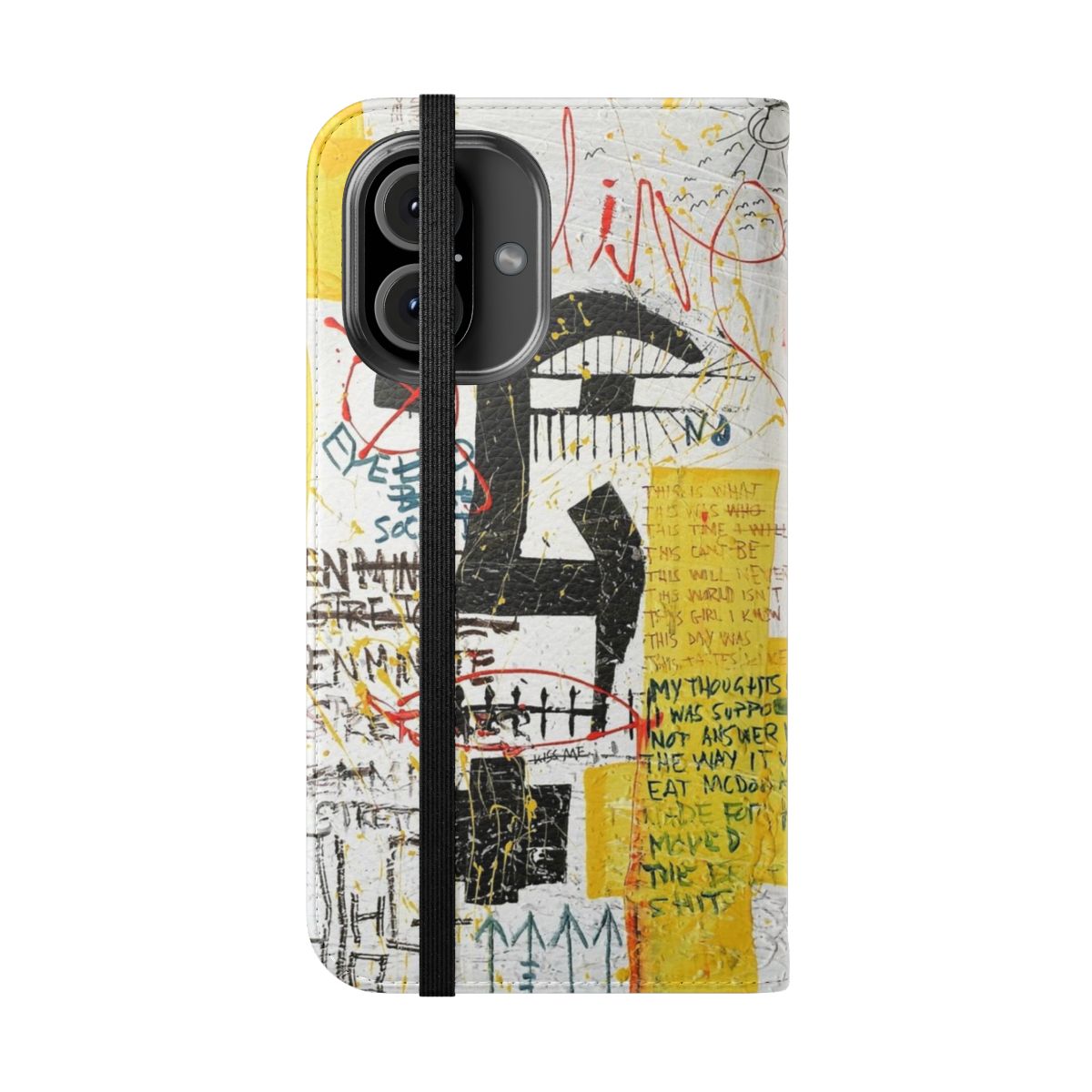 Artistic flip cover phone case with abstract, neo-expressionist style designs - Folded Front