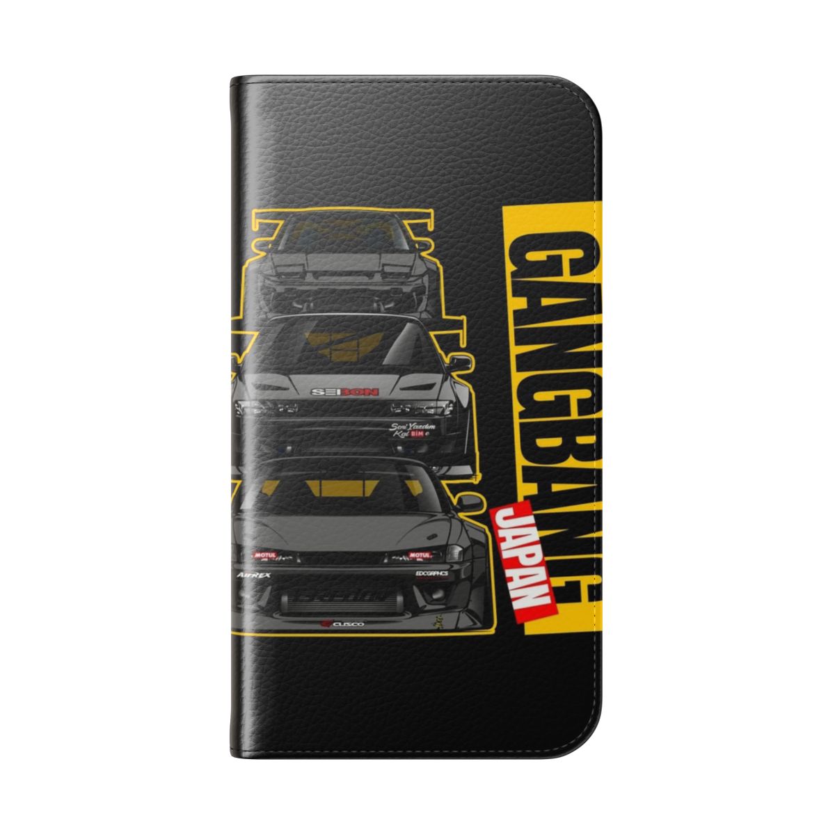 Flip cover phone case with custom car-inspired design - Folded Back