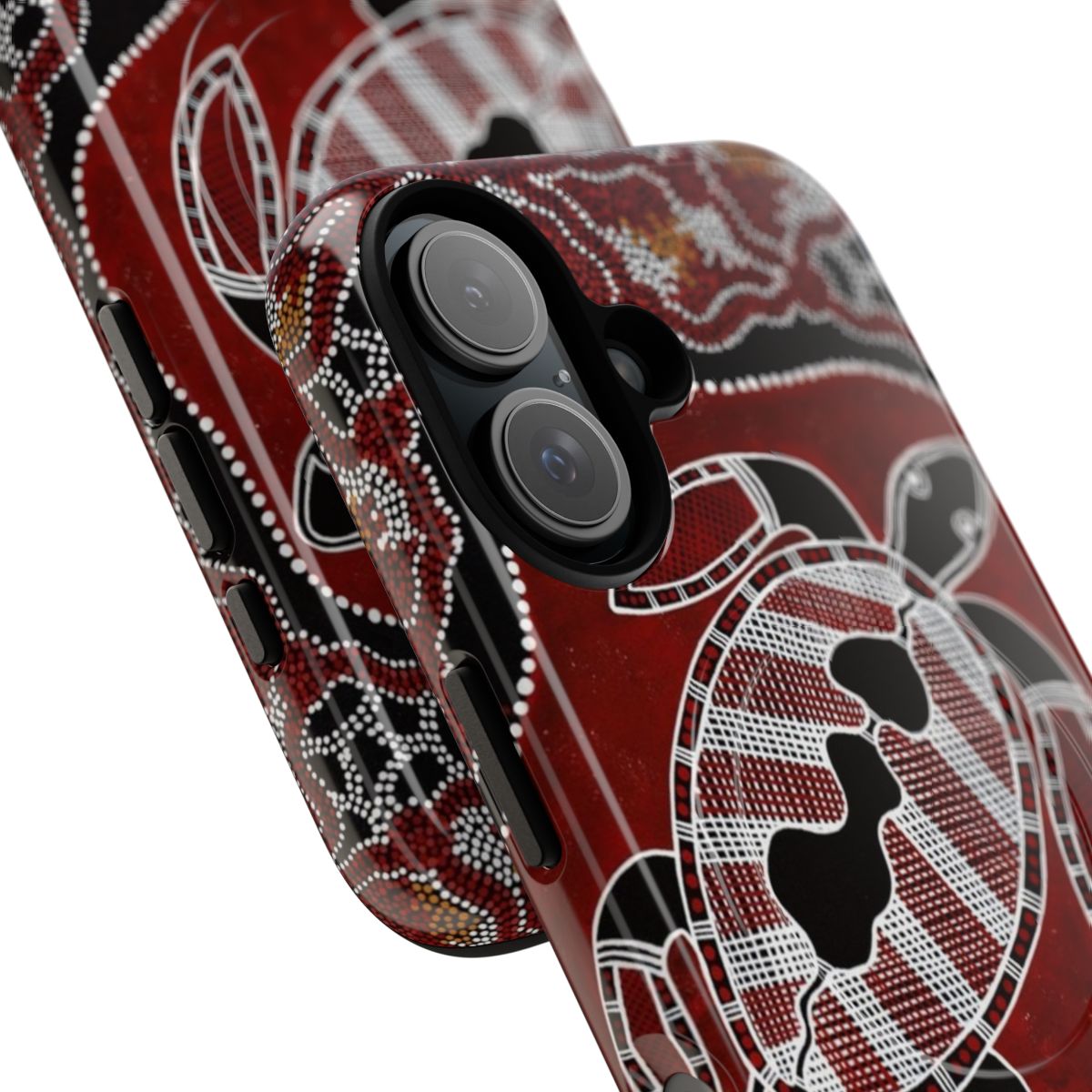 Magnetic phone case featuring authentic aboriginal-inspired turtle dreaming artwork - Detail