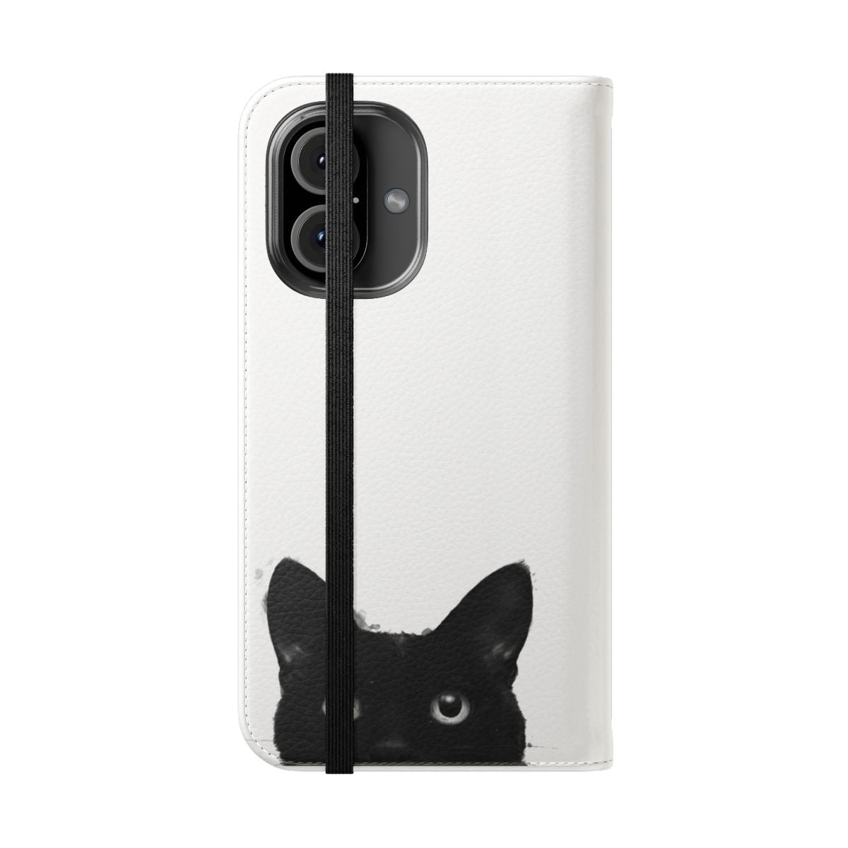 Flip cover phone case with a minimalist black and white cat design - Folded Front