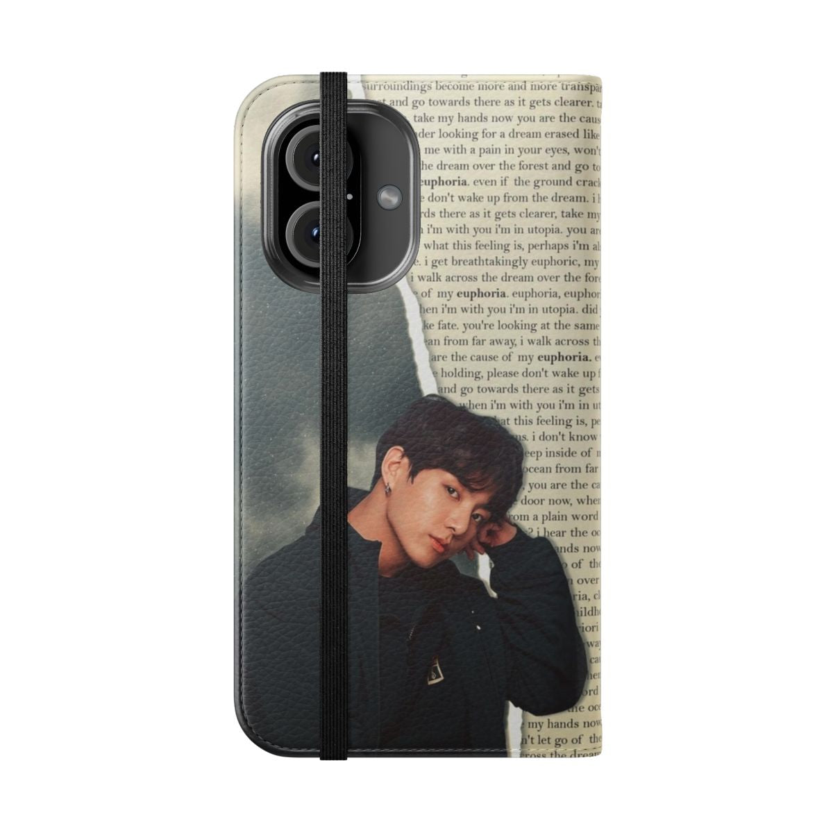 Vibrant Jungkook-inspired phone case with the "Euphoria" design - Folded Front