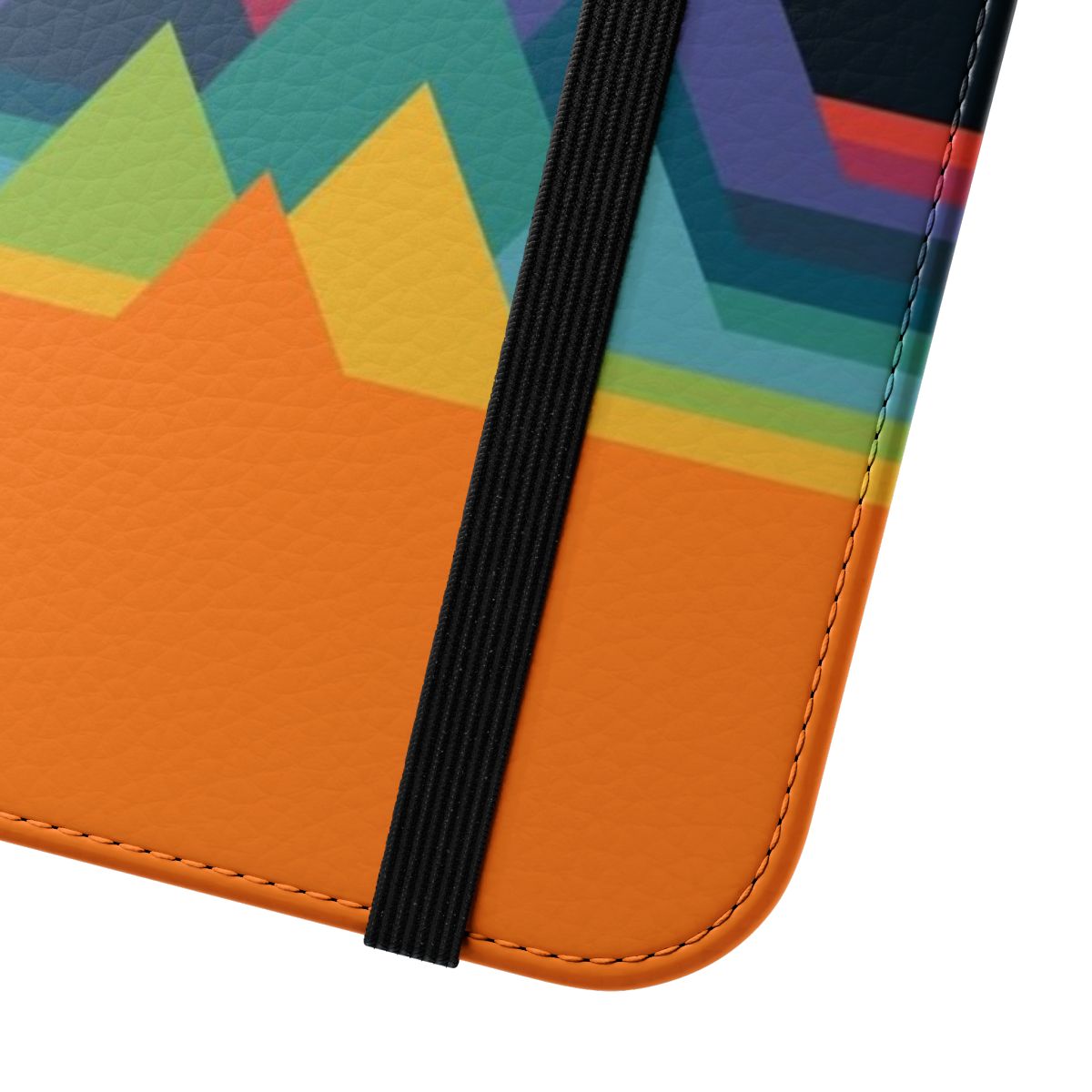 Colorful and whimsical phone case cover featuring geometric mountains in a rainbow pattern - Close Up