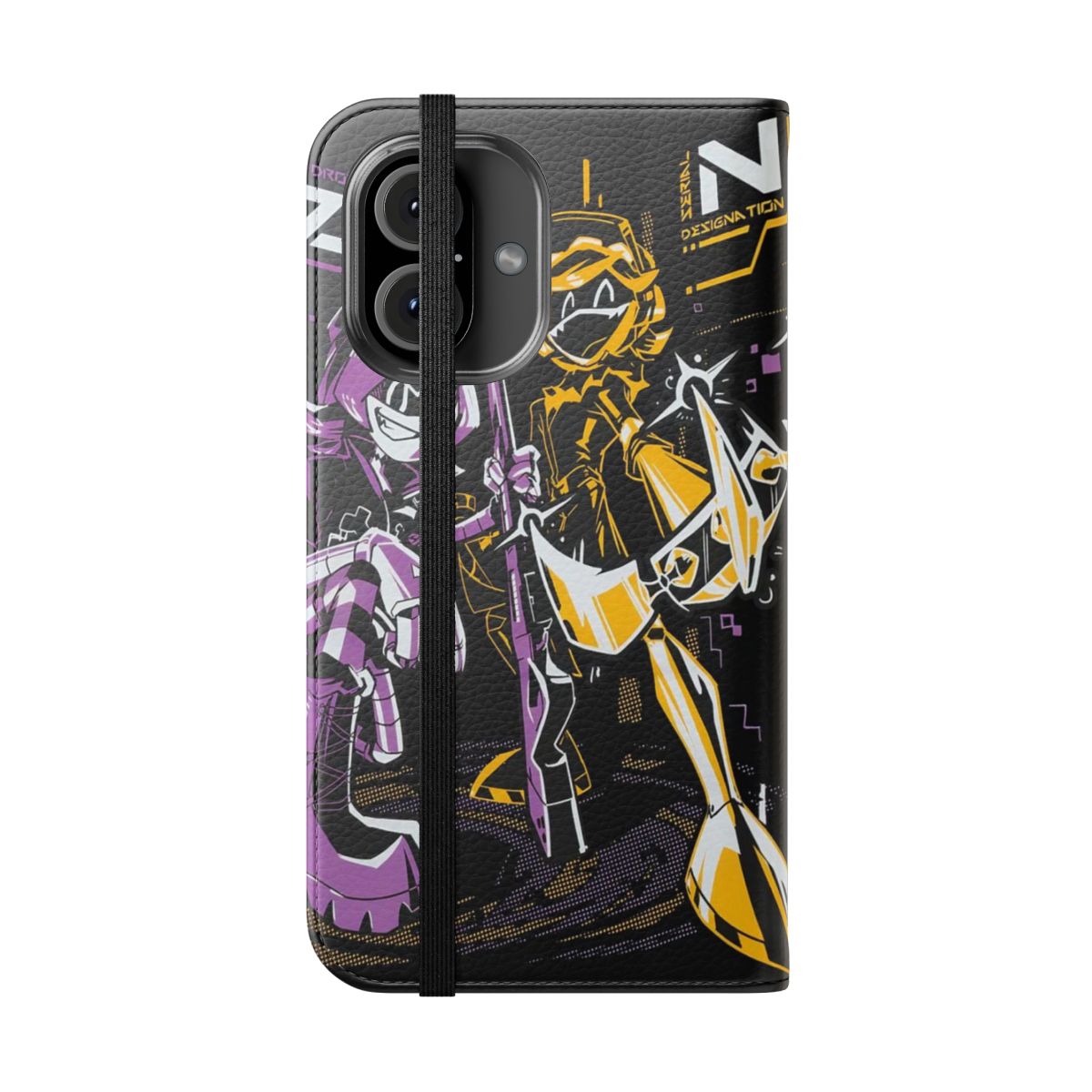 Sleek and protective phone case featuring the characters from the sci-fi anime "Murder Drones" - Folded Front