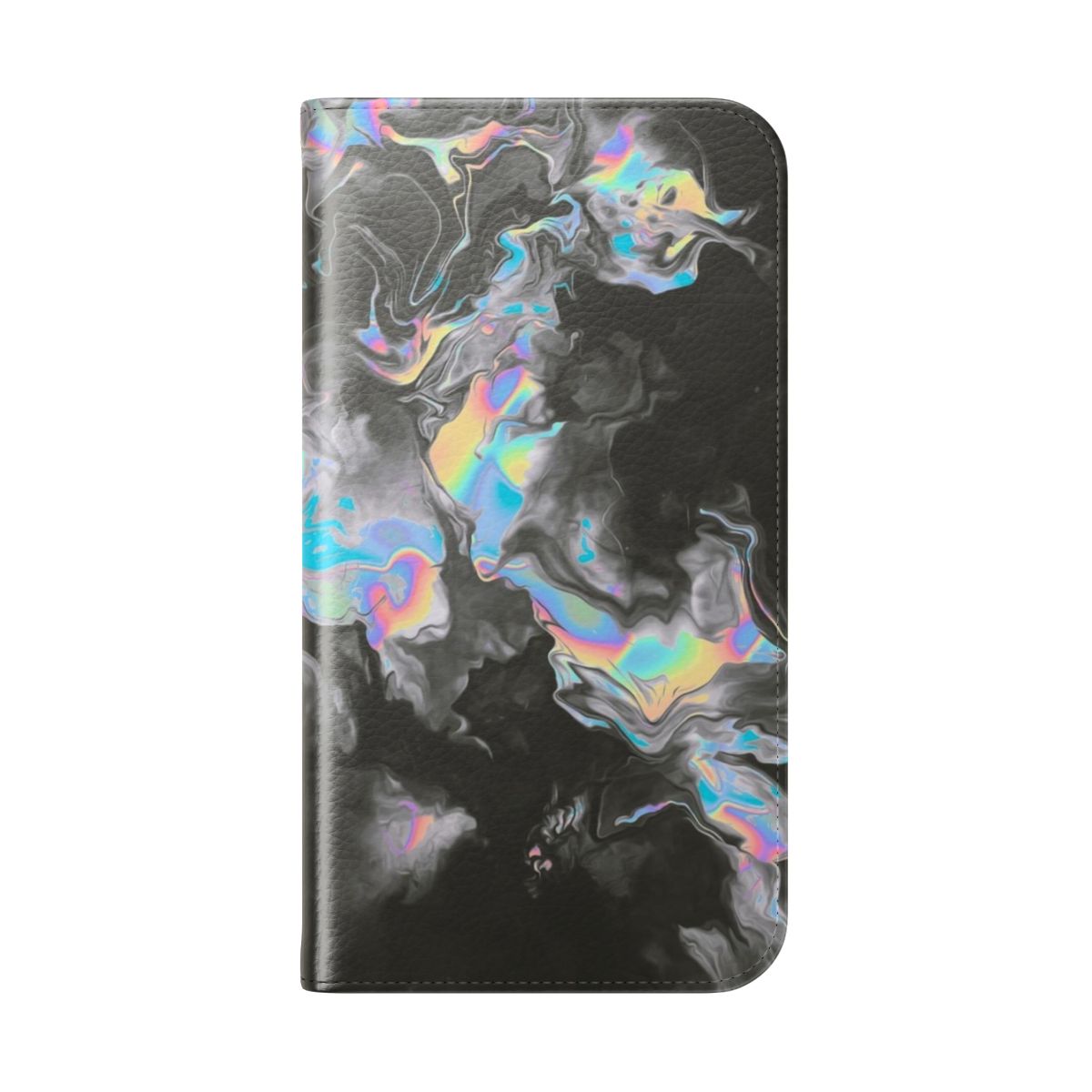 A sleek and eye-catching flip phone case with a space and time themed design. - Folded Back