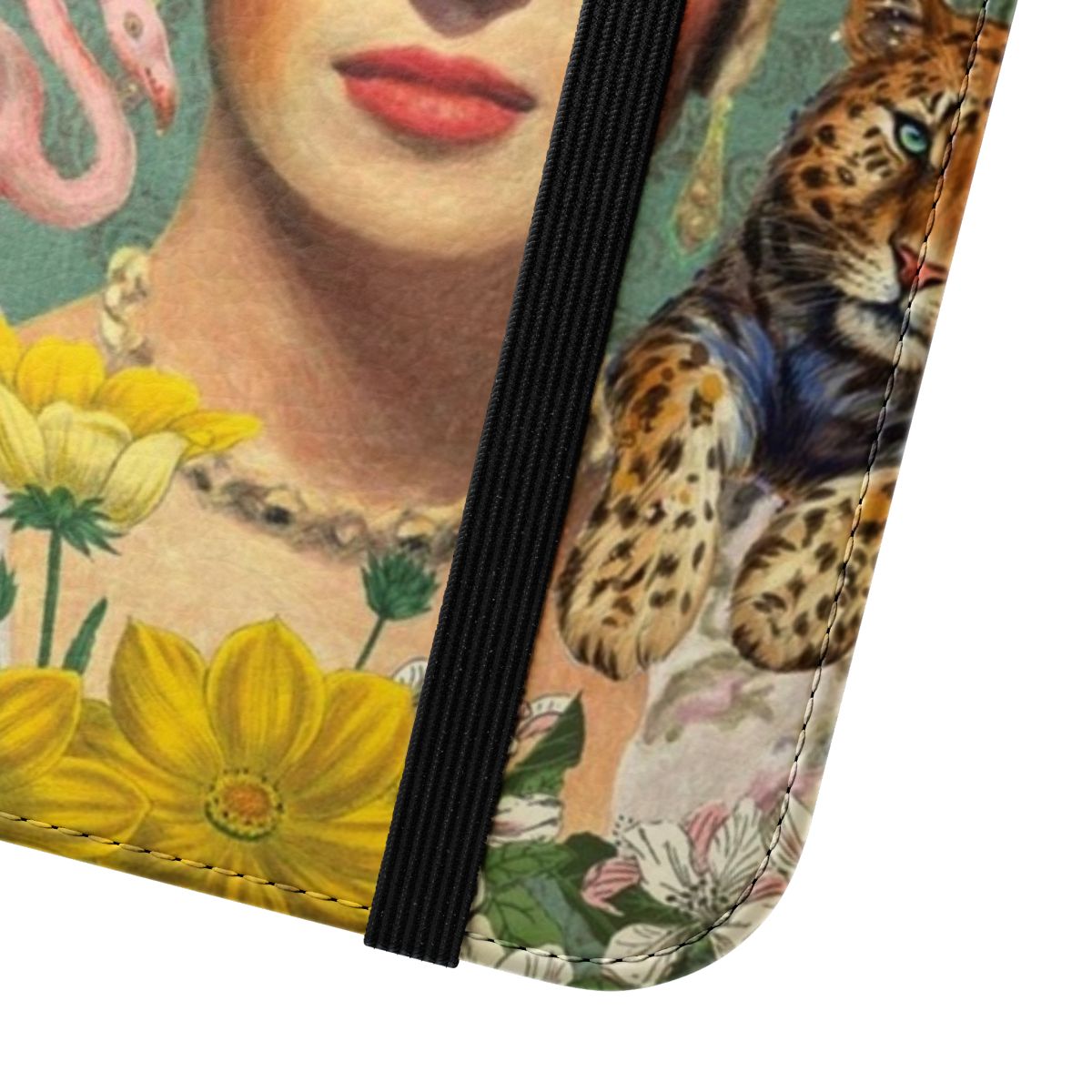 Colorful Frida Kahlo inspired flip phone case with artistic design - Close Up