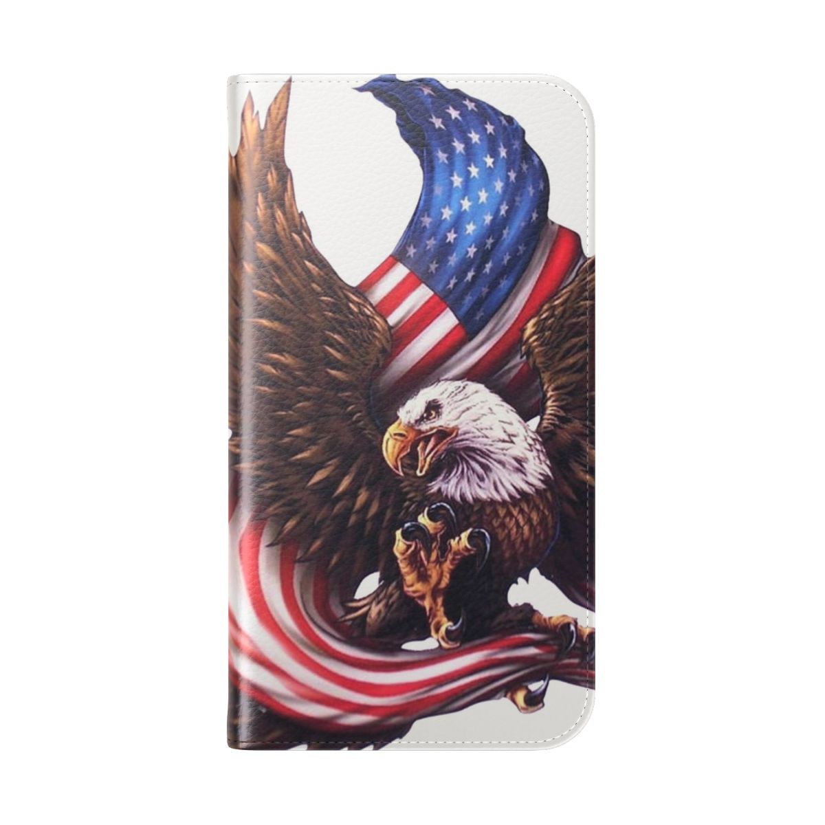 Patriotic phone case with American flag and bald eagle design - Folded Back