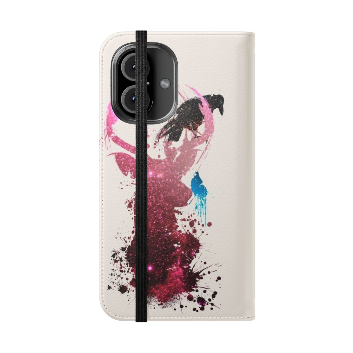 A stylish flip cover phone case featuring a spirits design, inspired by the popular video game Life is Strange. - Folded Front