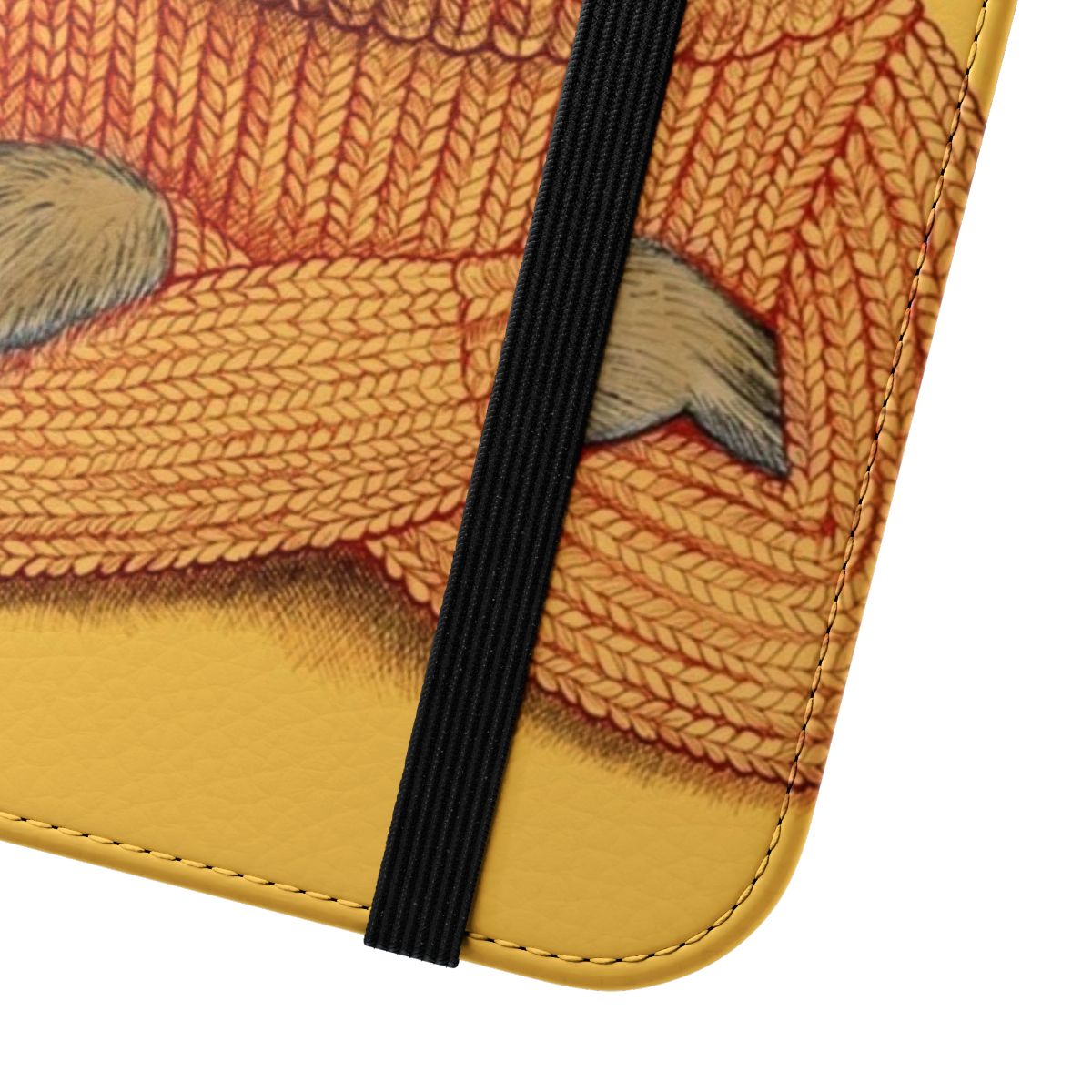 Illustration of a raccoon wearing a cozy winter sweater on a phone case cover - Close Up