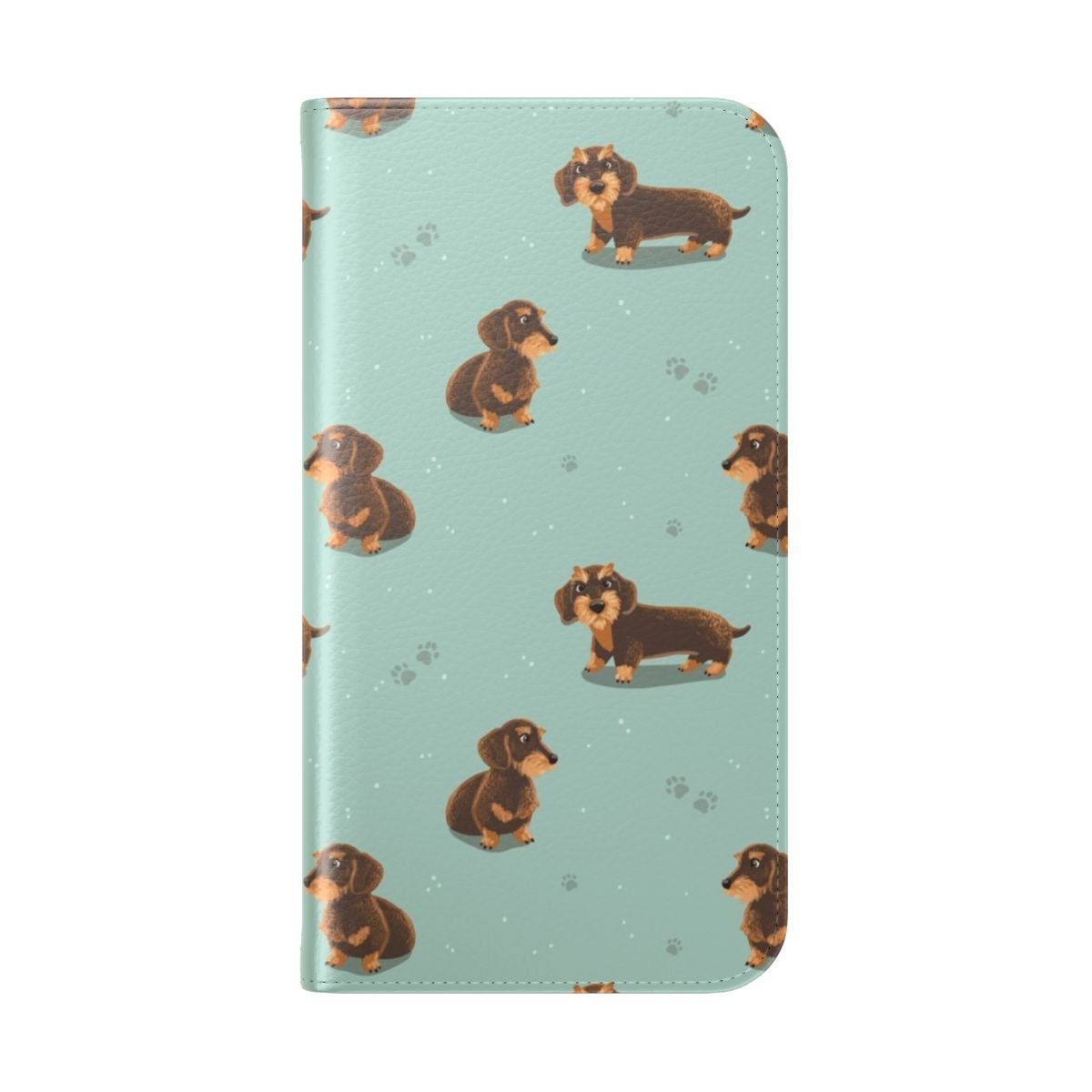 Dachshund-themed phone case with a fun, patterned design - Folded Back