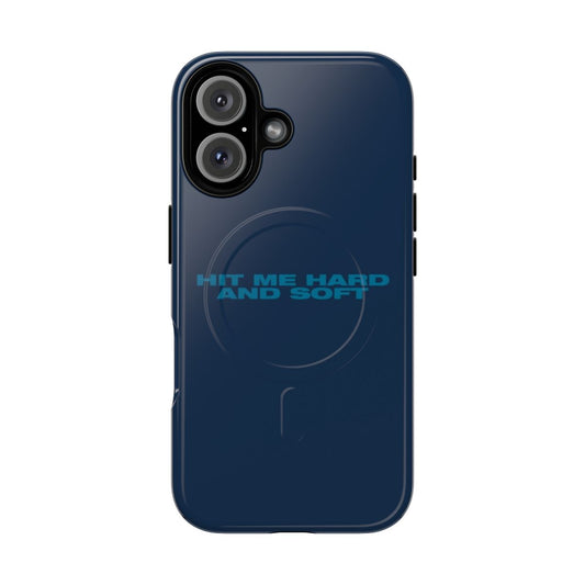 Bold blue text typography magnetic tough phone case inspired by Billie Eilish's music and aesthetic