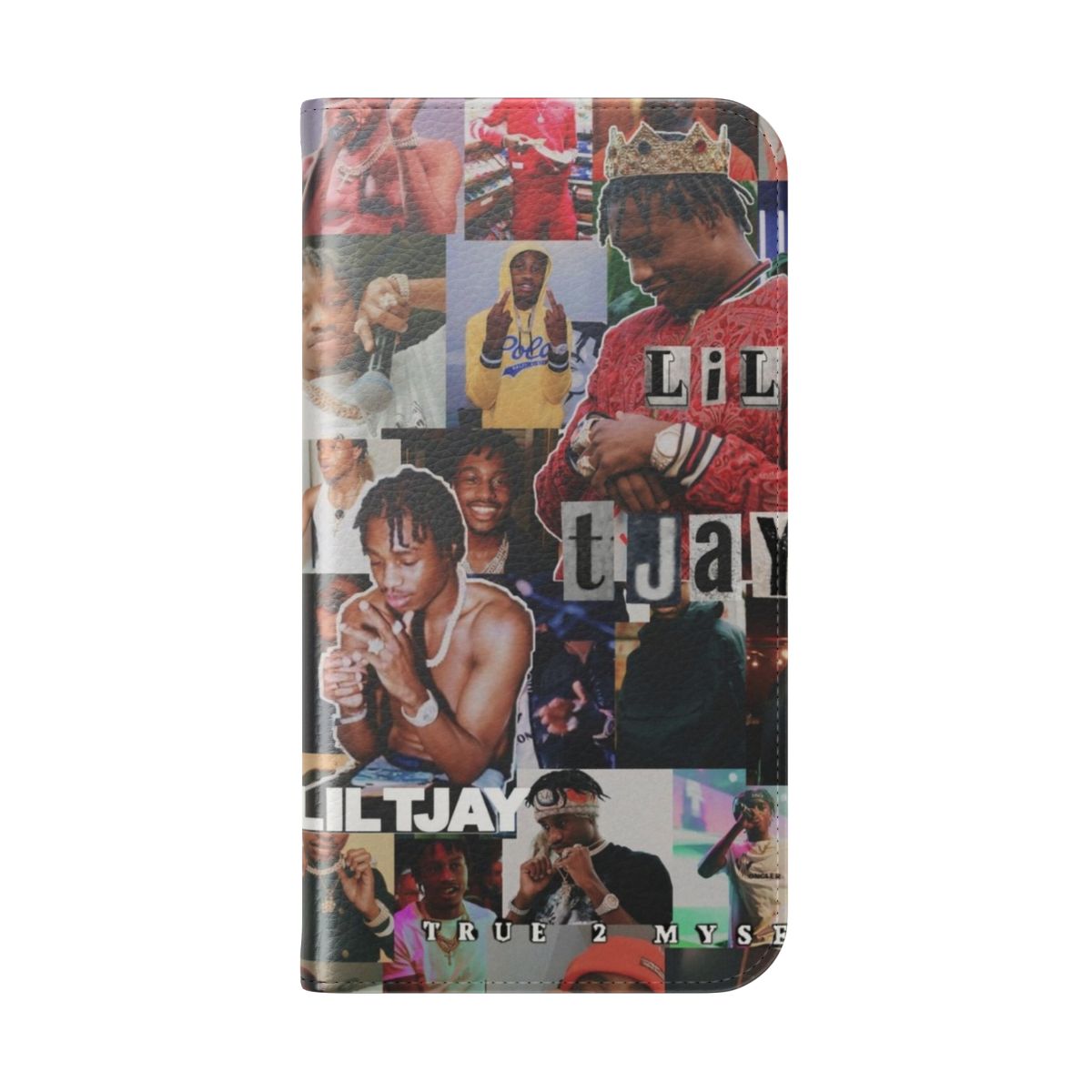 Lil Tjay inspired collage design on a flip cover phone case - Folded Back