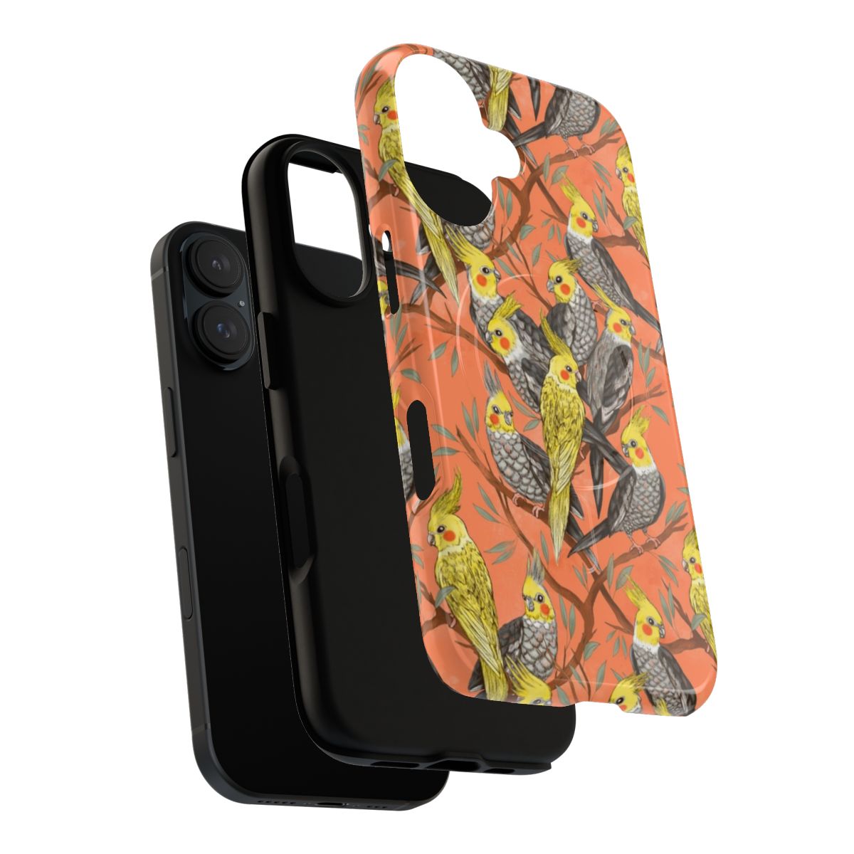 Magnetic tough phone case featuring a colorful cockatiel bird design - Layers