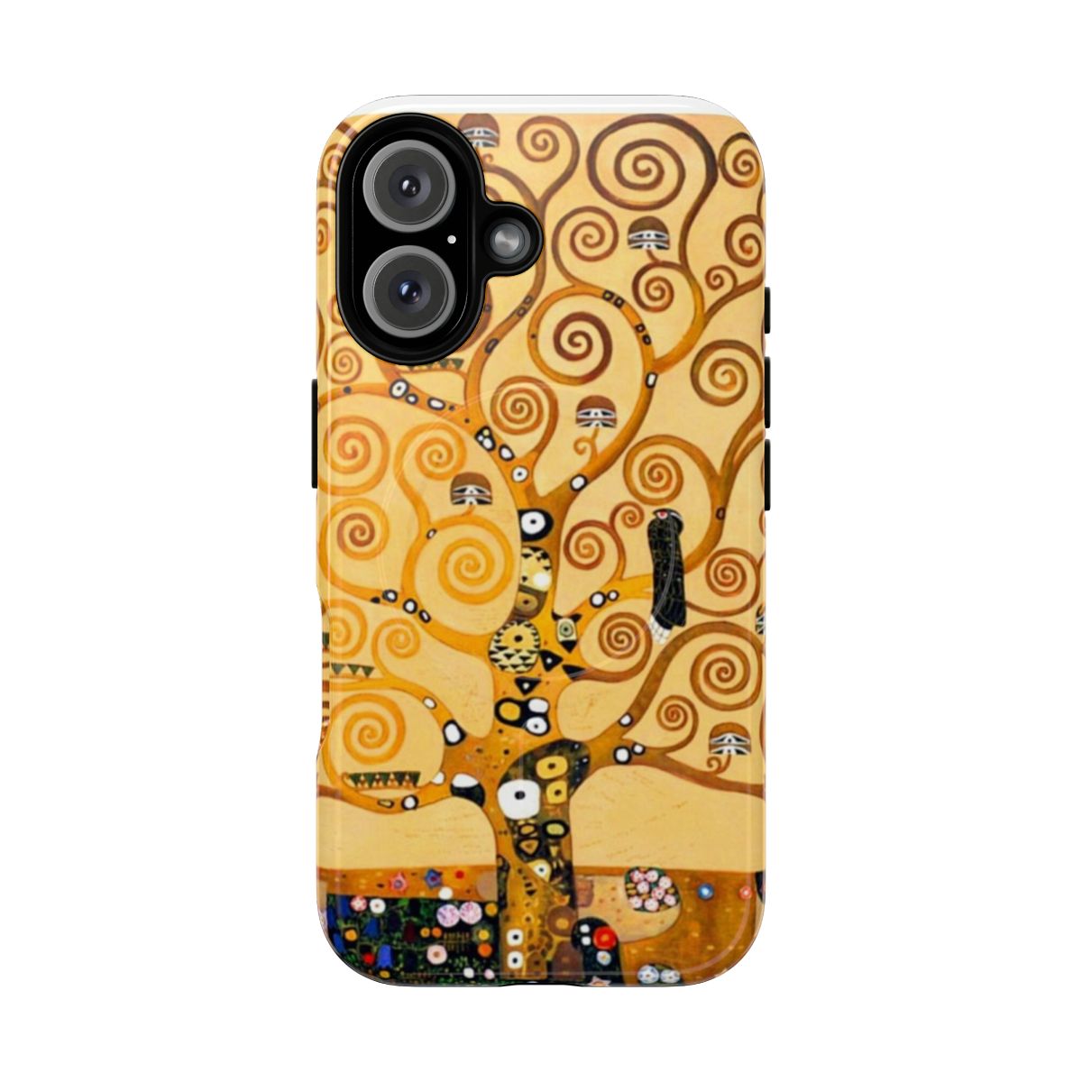 Vibrant and colorful phone case featuring Gustav Klimt's iconic Tree of Life painting design.