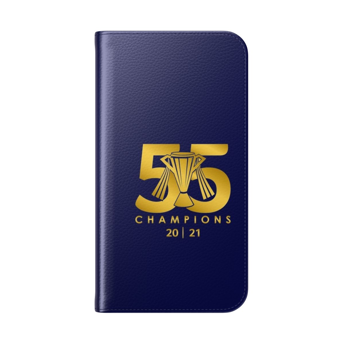 A gold-colored phone case design celebrating the Rangers football club's 55 titles - Folded Back