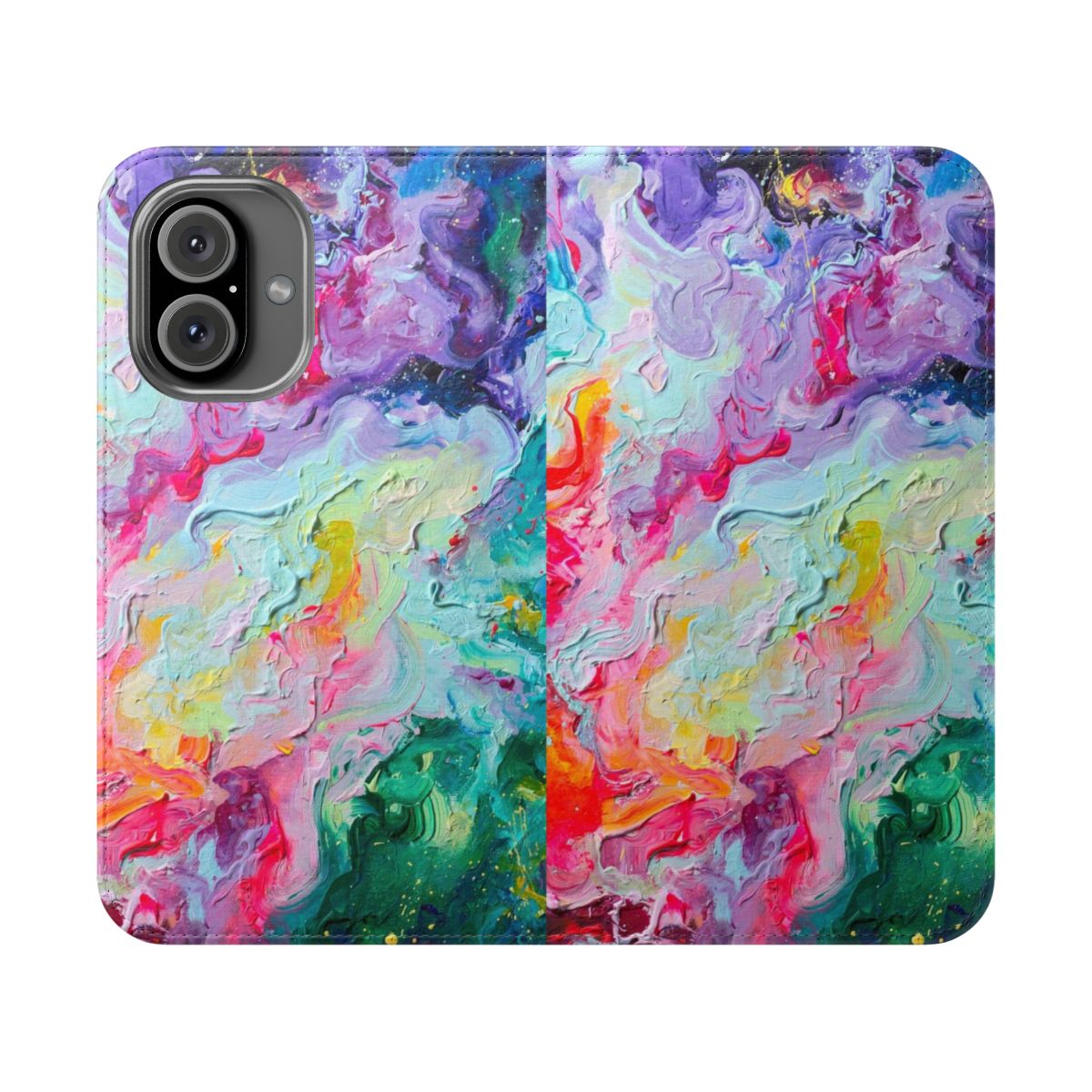 Colorful abstract geometric phone case with a vibrant spectrum design