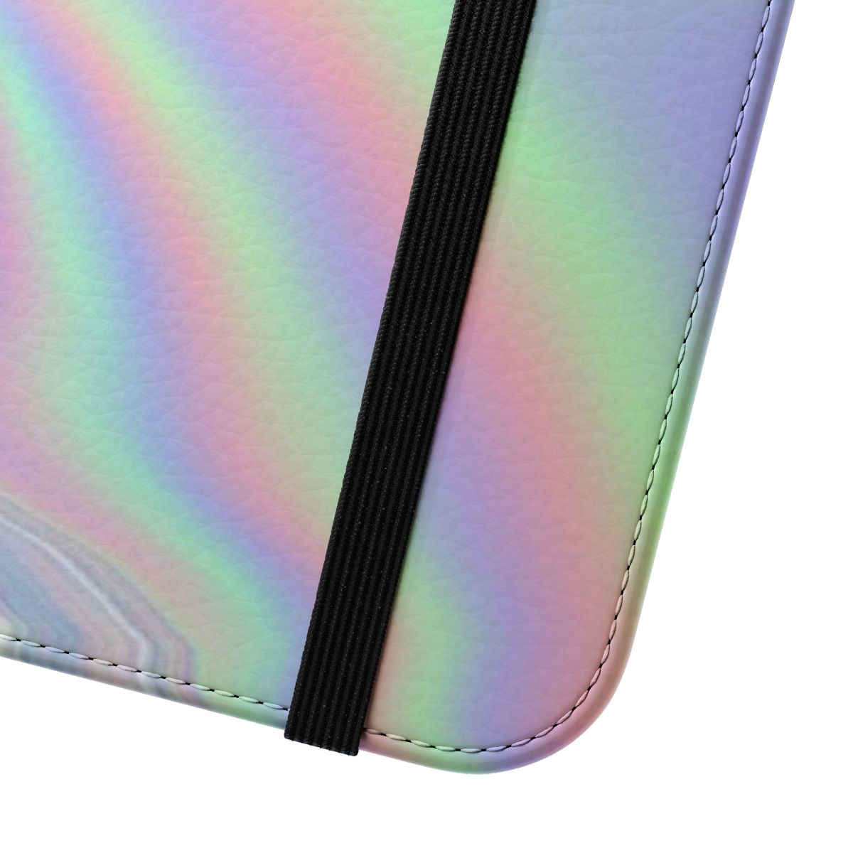 Colorful holographic pattern on a flip cover phone case - Close Up