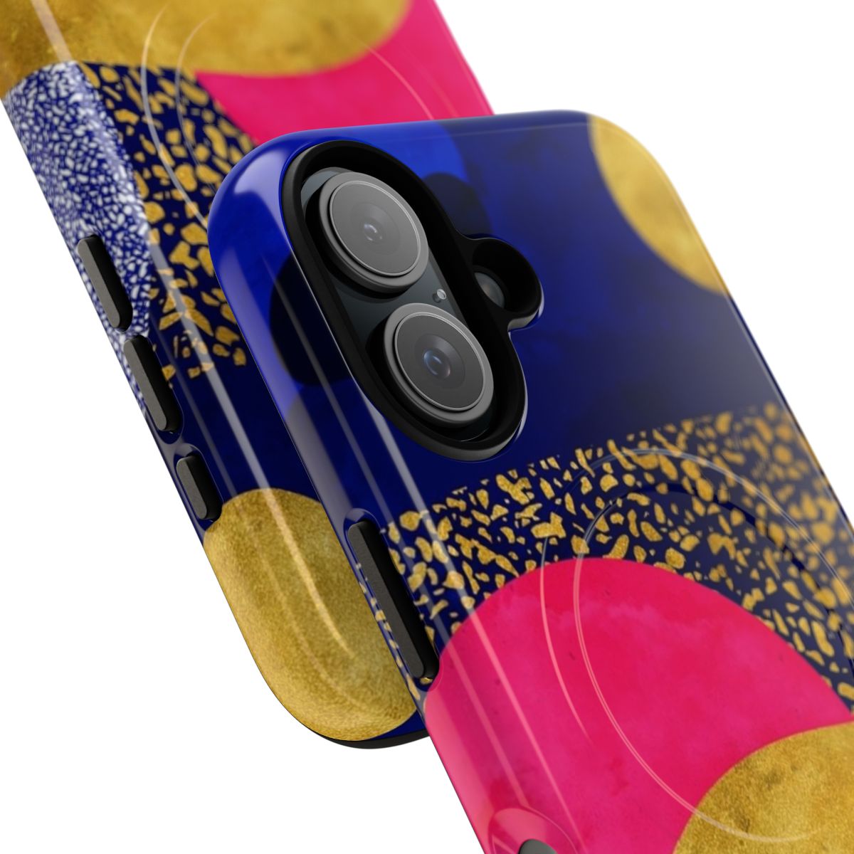 Terrazzo galaxy midnight blue yellow rose gold phone case with a unique and trendy design - Detail