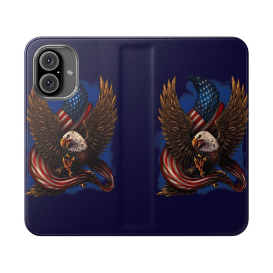 Patriotic phone case cover with American flag and bald eagle design