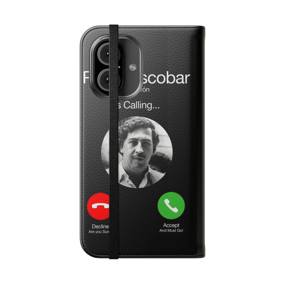 Vibrant phone case featuring Pablo Escobar, the infamous Colombian drug lord - Folded Front