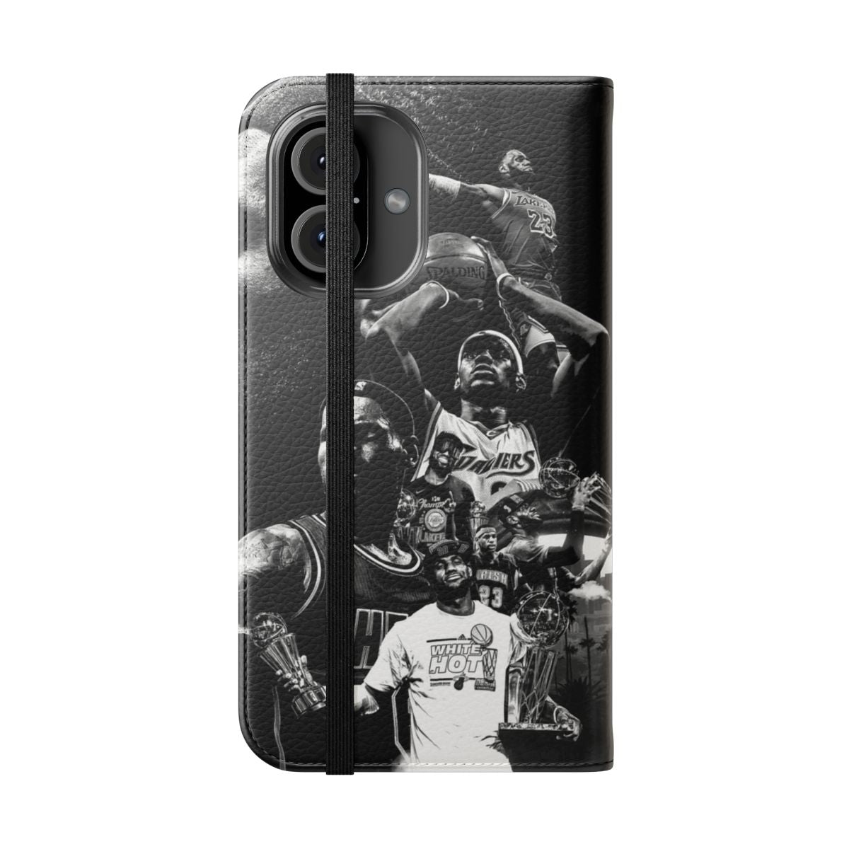 Basketball-themed flip cover phone case design featuring LeBron James, the 4-time NBA champion. - Folded Front