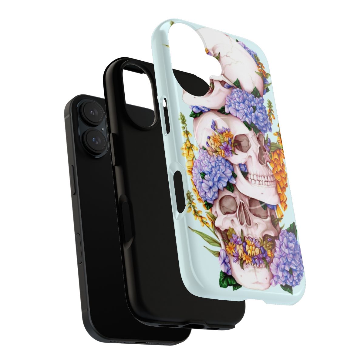 Gothic floral skull pattern on a rugged phone case - Layers