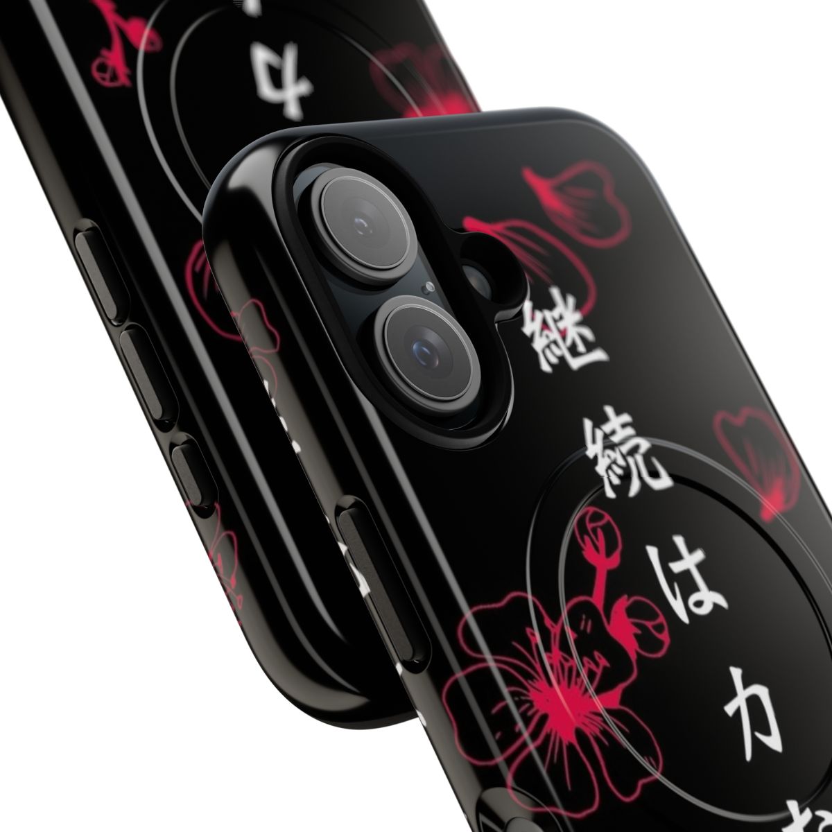 A phone case featuring the Japanese proverb "Continuance is strength" in calligraphic kanji design, an empowering message for women, students, and entrepreneurs. - Detail