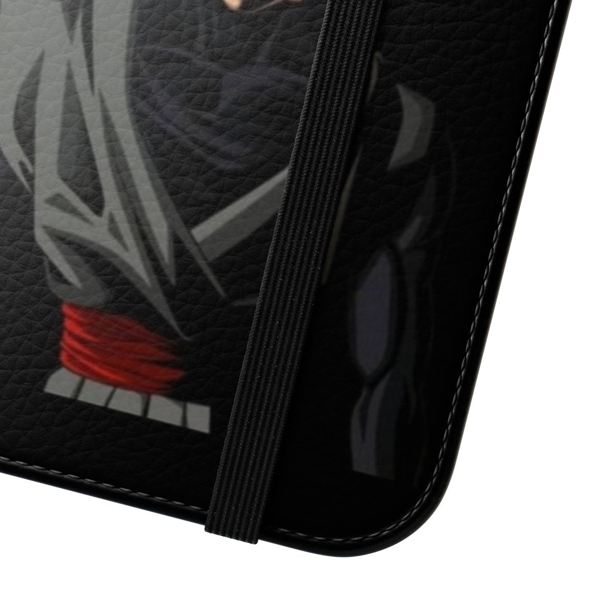 Black flip cover phone case with Goku graphics from Dragon Ball Z - Close Up