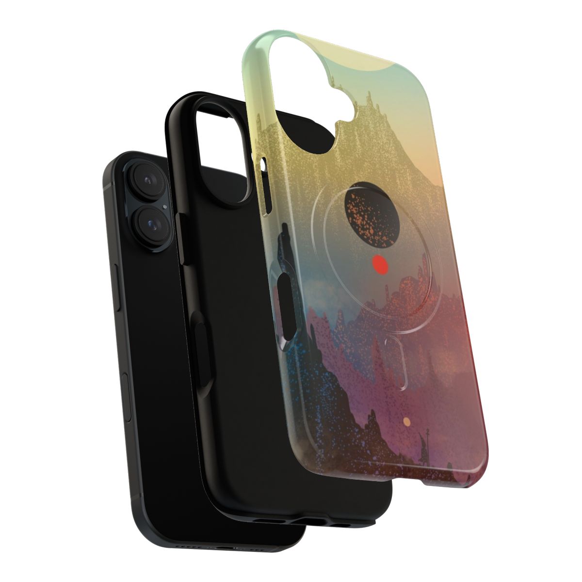 Cosmic-themed magnetic tough phone case with space, mountain, and orb design - Layers