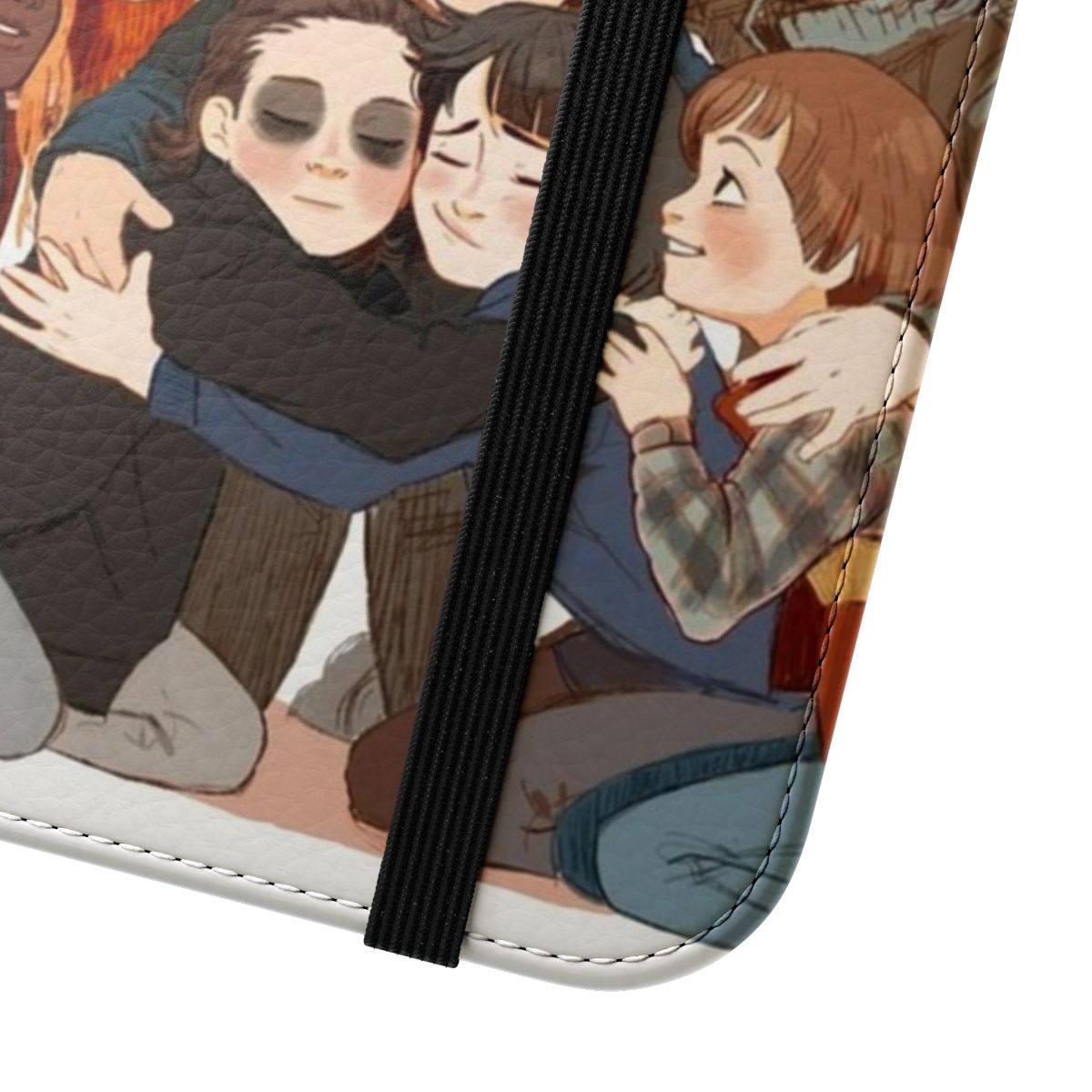 Retro sci-fi inspired flip phone case with character designs - Close Up