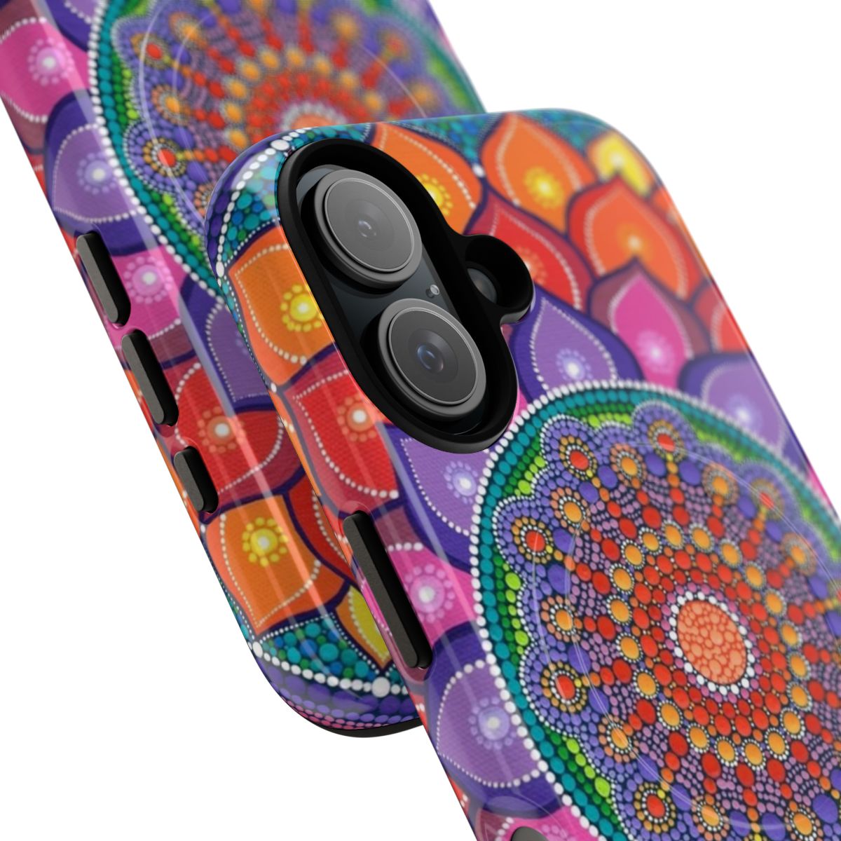 Lotus mandala pattern on a protective magnetic phone case - Detail