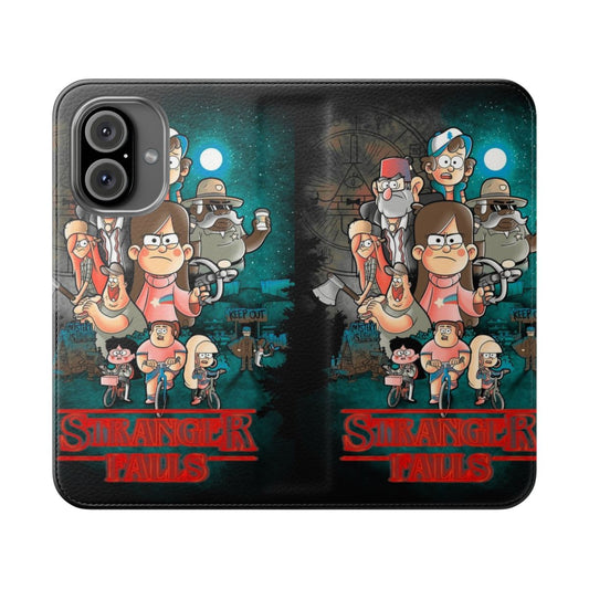 Flip cover phone case with Stranger Things and Gravity Falls design