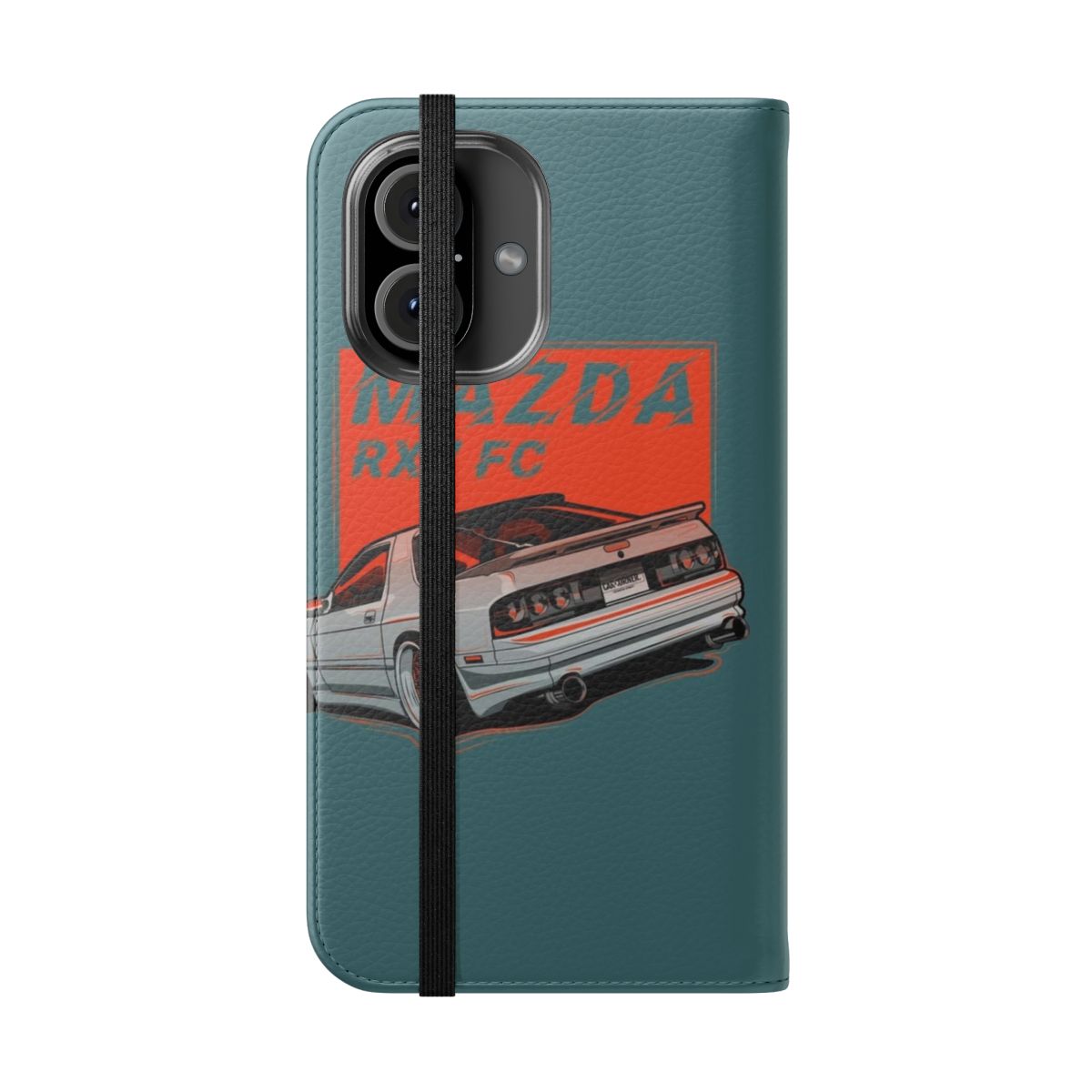 Mazda RX7 FC3S-inspired flip cover phone case with graphic design and vector art - Folded Front