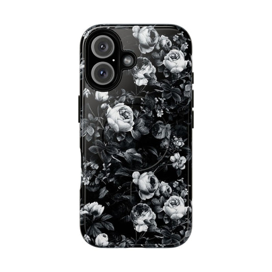 Black and white floral pattern phone case