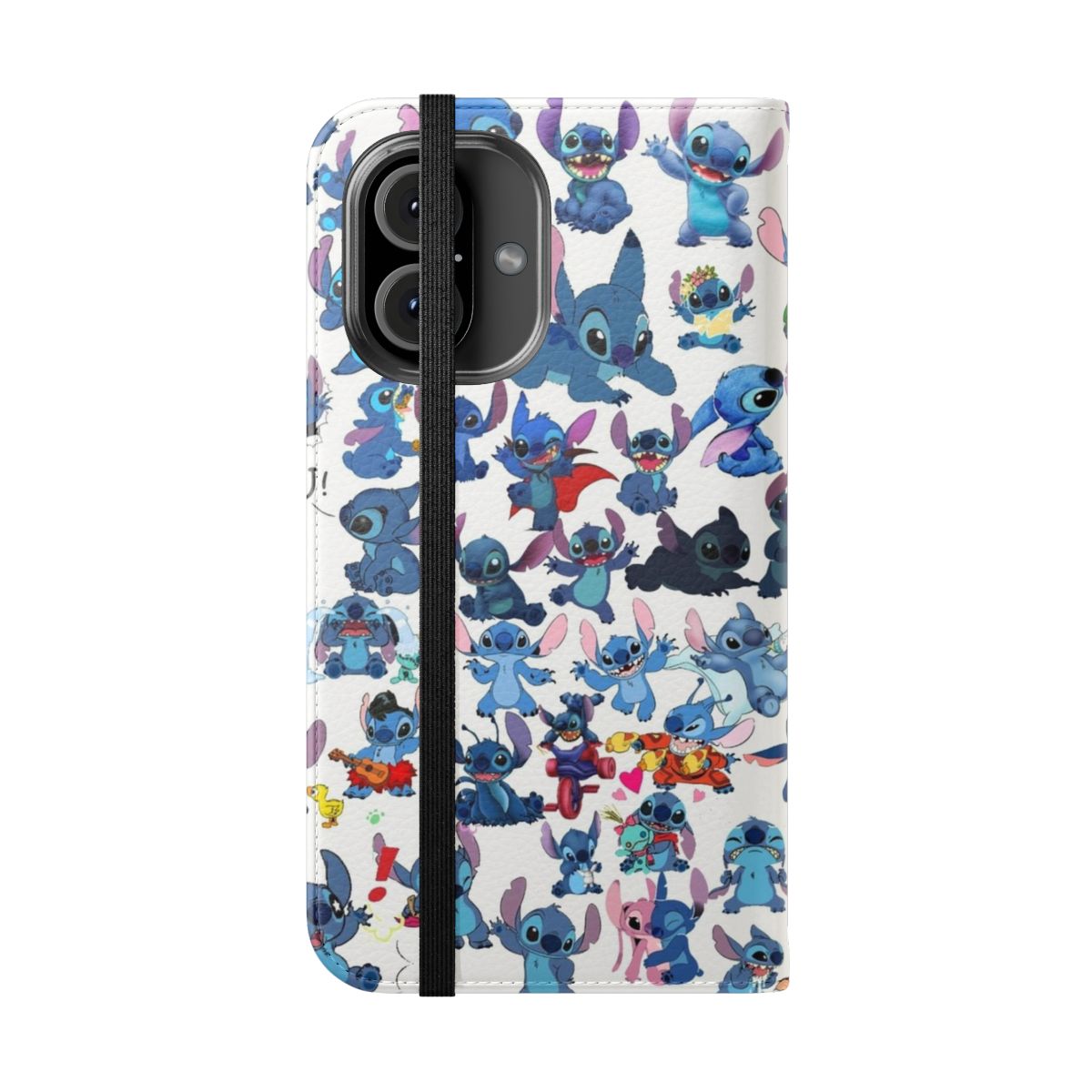 Vibrant blue Stitch character phone case with cute, playful design - Folded Front