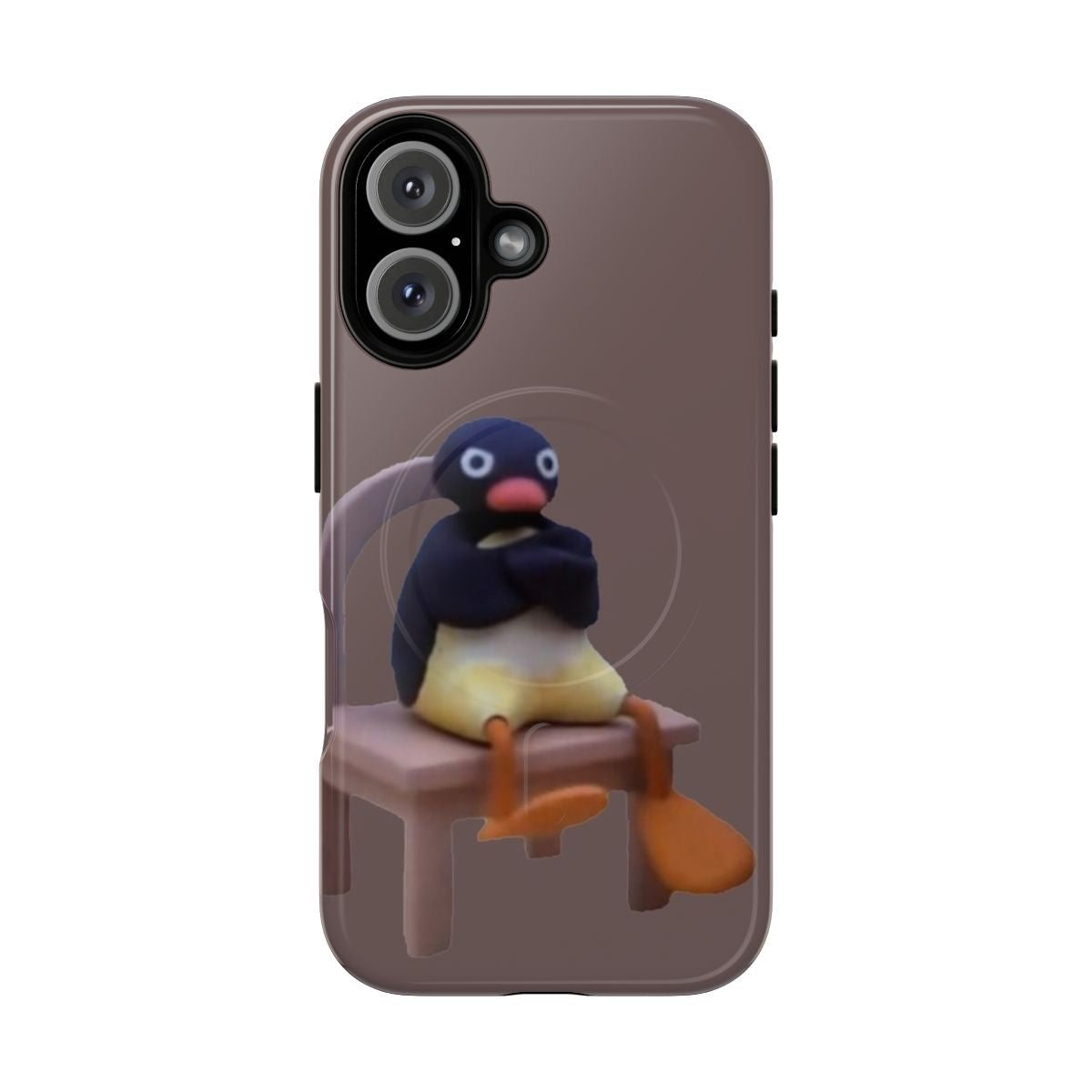 Magnetic tough phone case with angry pingu penguin meme design