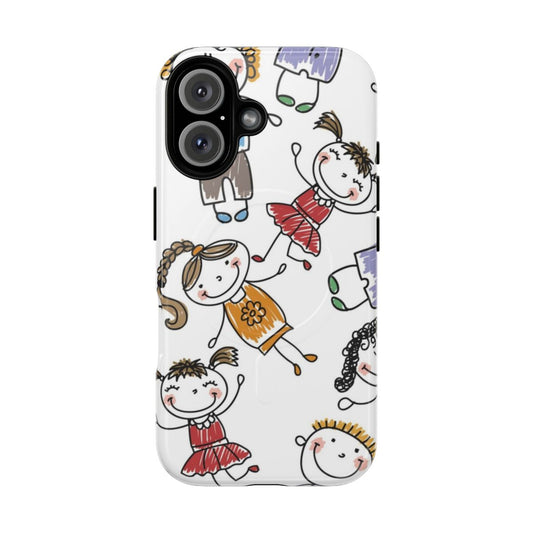 Colorful magnetic tough phone case featuring cute animal and cartoon designs for children and kids