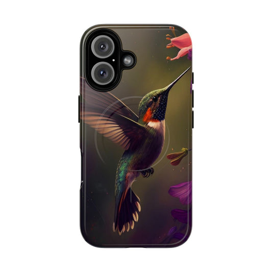 Closeup of a colorful hummingbird on a smartphone case