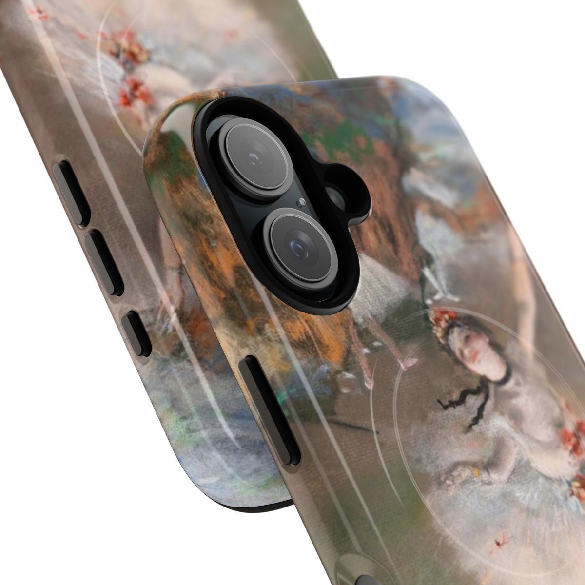 Vintage-style phone case featuring a ballerina on stage, inspired by the impressionist art of Edgar Degas. - Detail