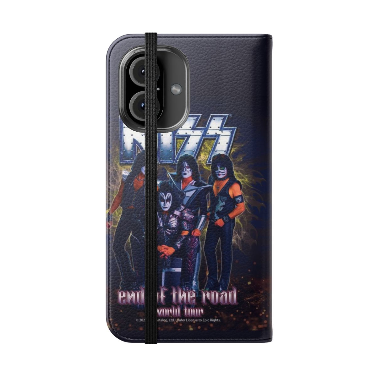 Flip phone case featuring KISS band-inspired artwork and graphics - Folded Front