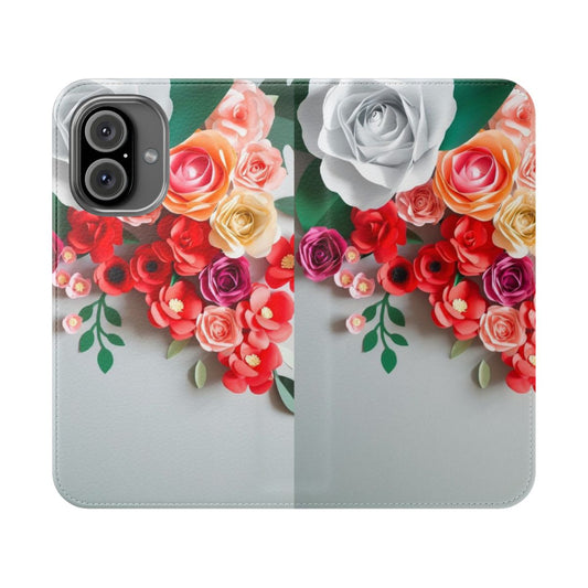 Handmade paper flower phone case with colorful floral design