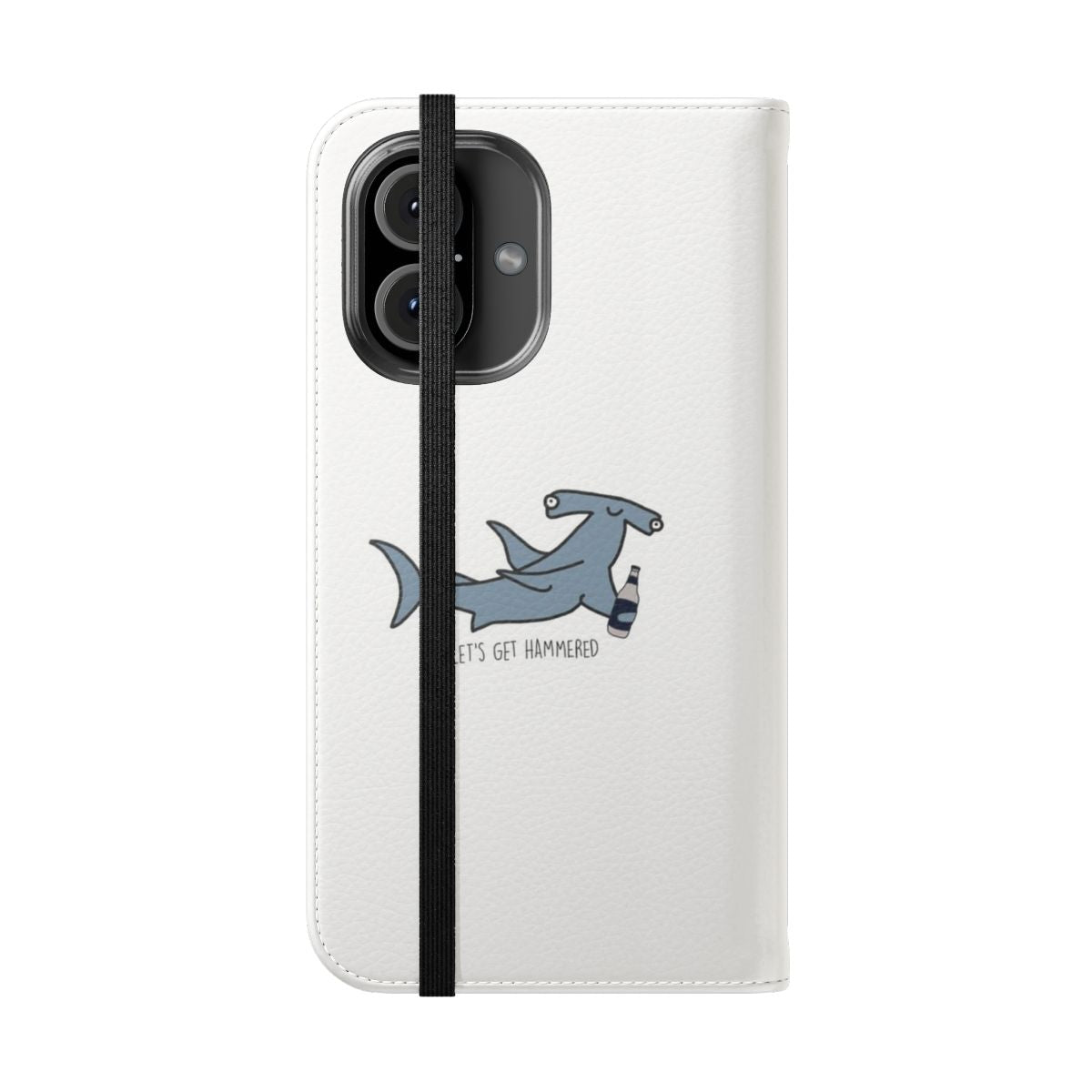 Colorful and fun flip phone case featuring a vibrant hammerhead shark design. - Folded Front