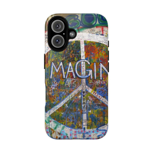 Magnetic tough phone cases featuring artwork inspired by the iconic musician John Lennon and the peace movement.