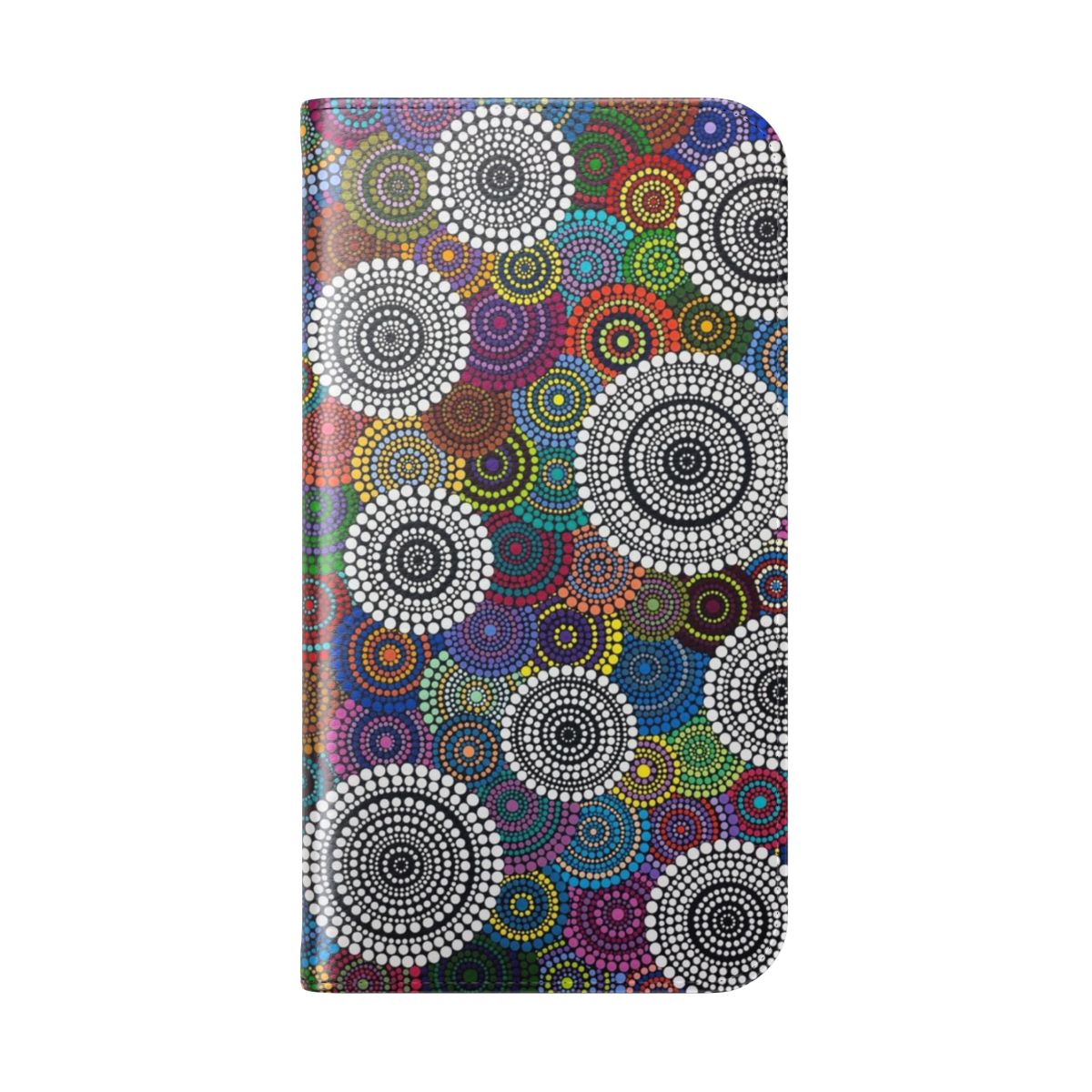 One Mob inspired flip cover phone case with contemporary aboriginal art design - Folded Back