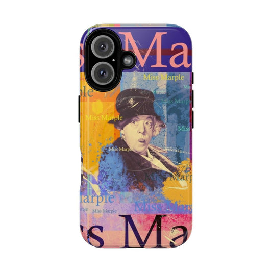 Artistic portrait of Miss Marple, the famous detective from England, on a vintage-style phone case.