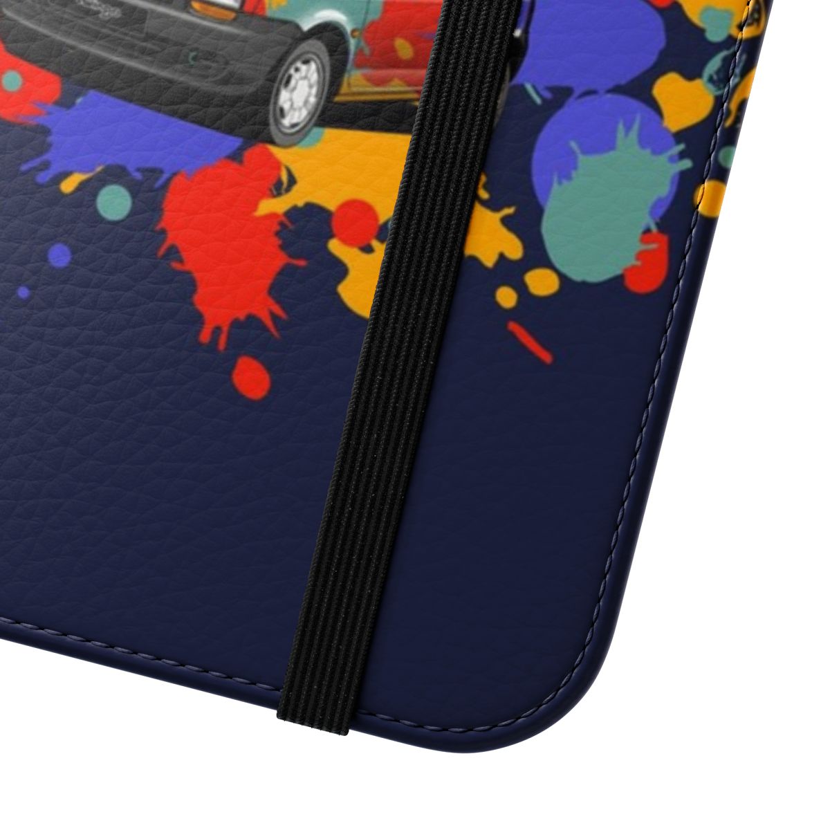 Flip phone case featuring a stylized design of the 1993 Renault Twingo, a classic French small car. - Close Up