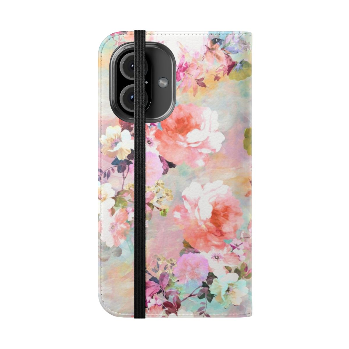 Romantic pink and teal watercolor floral pattern phone case - Folded Front