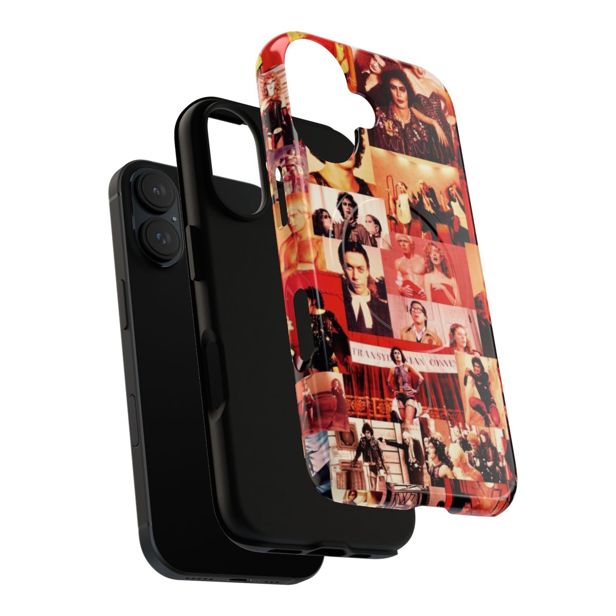 Colorful collage-style image of Rocky Horror Picture Show characters on a magnetic tough phone case - Layers