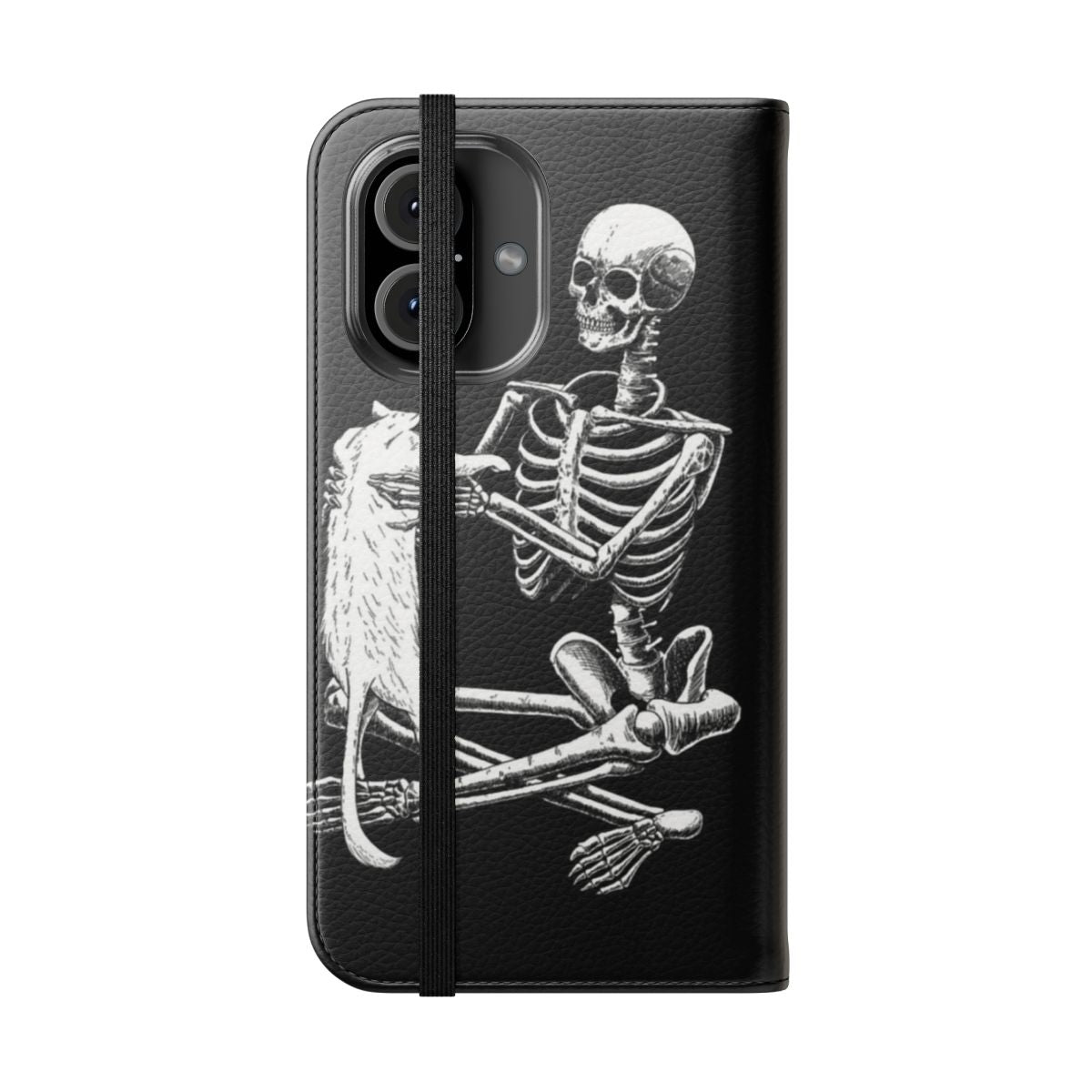 Skeleton and cat design flip cover phone case - Folded Front