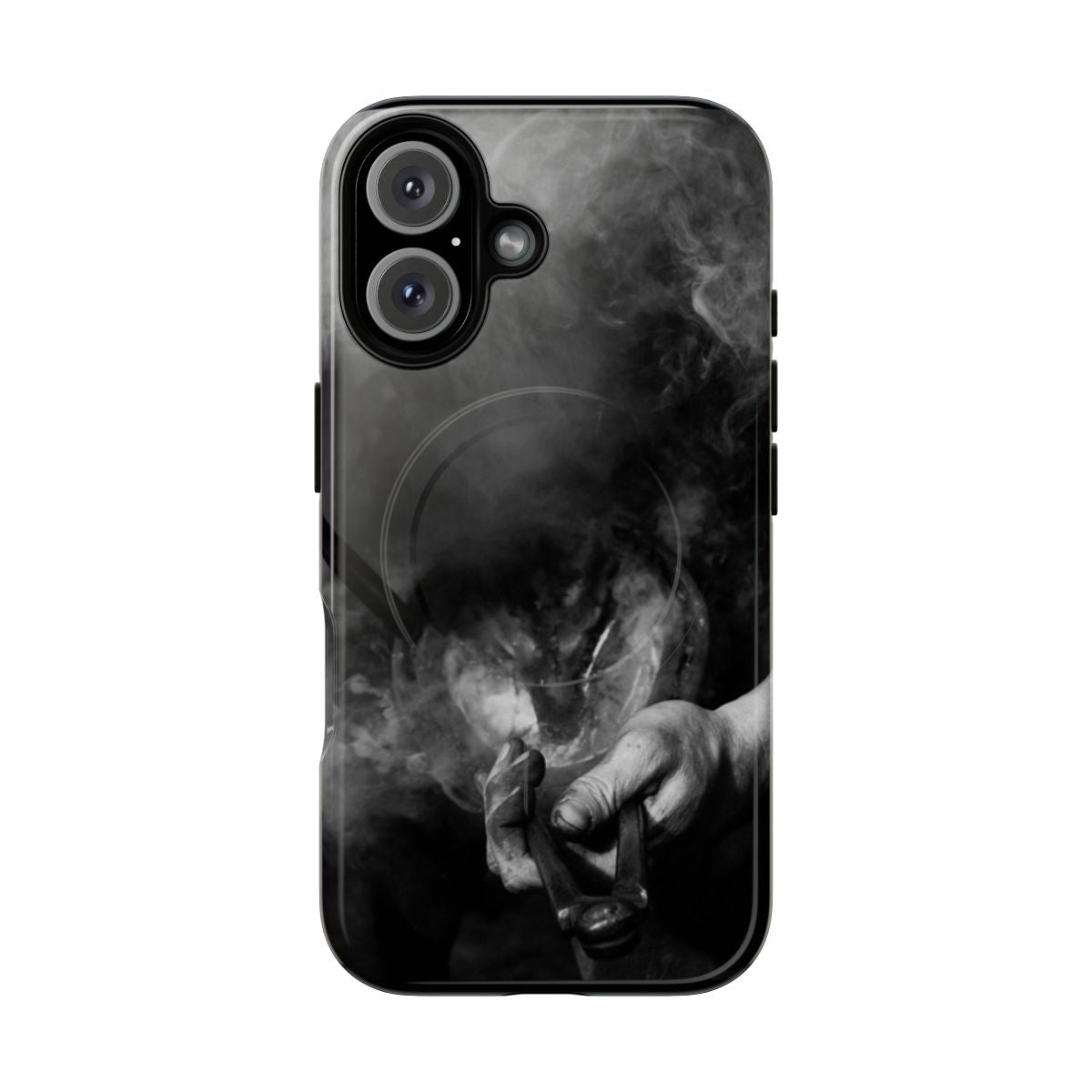 Tough black and white magnetic phone cases for horse farriers and equine workers