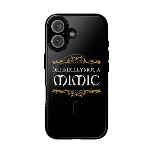 A durable and stylish phone case featuring a magnetic closure and inspired by tabletop roleplaying games like Dungeons & Dragons.